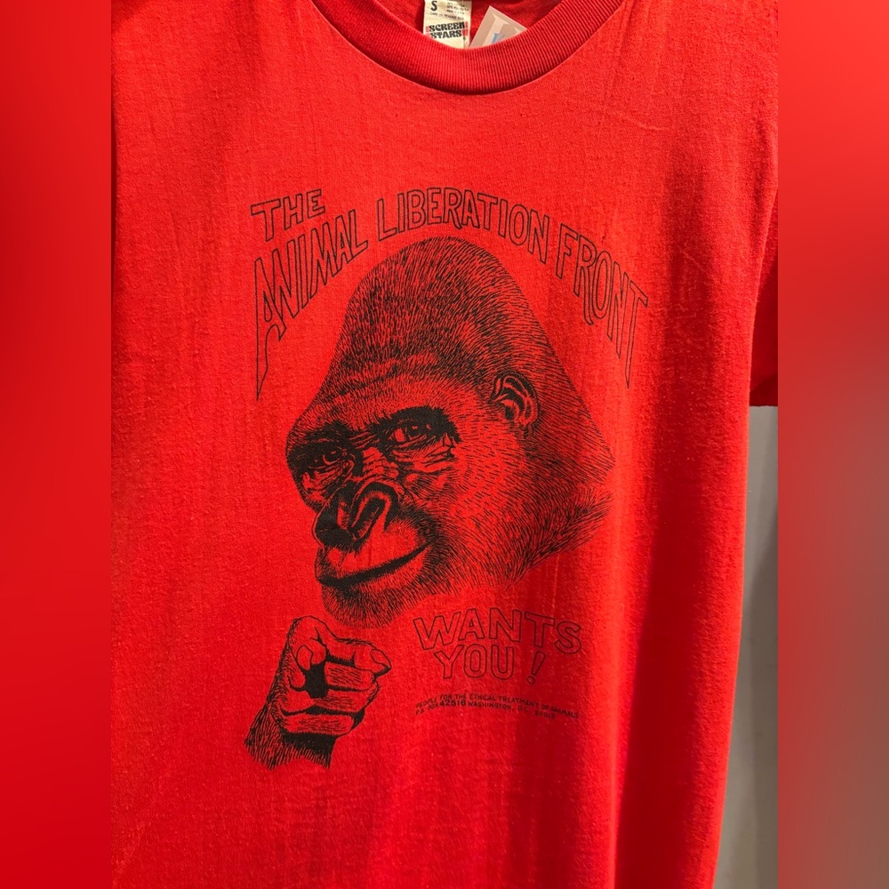 PETA Animal Liberation Red Graphic T-Shirt with Gorilla Print